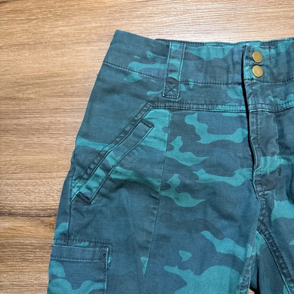 Anthropologie 25 PETITE Austin Cargo Utility Crop Pant Mid-Rise‎ Turquoise Green